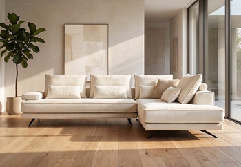 Καναπές γωνία Firenze Pillow σε υπόλευκο ύφασμα