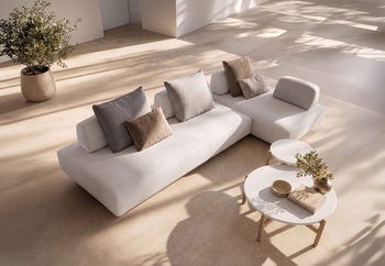 Καναπές Filippe Outdoor σε ύφασμα υπόλευκο και τραπεζάκια Cabrito