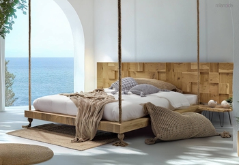 Κρεβάτι Hang Paradigma σε φυσικό καπλαμά δρυς rustic με σχοινιά