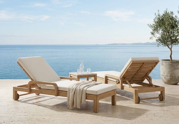 Ξαπλώστρα Sakar με λευκό ύφασμα και ξύλο teak