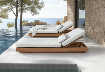 Ξαπλώστρα Calidonia με λευκό ύφασμα και ξύλο teak