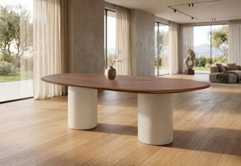 Τραπέζι Piedra Wood με ξύλινη επιφάνεια και βάση από τσιμεντοκονία