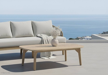 Τραπεζάκι Algorta σε μπεζ artificial marble και ξύλο ευκαλύπτου