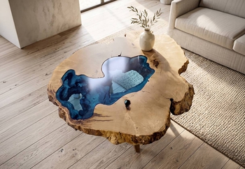 Τραπεζάκι Lake wood σε μασίφ ξύλο και κρύσταλλο triplex
