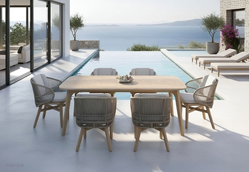 Τραπέζι και καρέκλες Algorta σε μπεζ artificial marble και ξύλο ευκαλύπτου