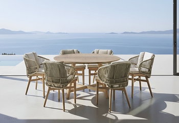 Τραπέζι και καρέκλες Algorta Round μπεζ artificial marble και ξύλο ευκαλύπτου