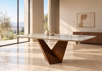 Τραπέζι επεκτεινόμενο Tuscany Ceramic σε φυσικό καπλαμά καρυδιάς forest και κεραμική επιφάνεια